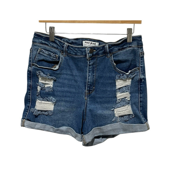 Wax Jean Pants - Wax Jean High Waisted Dark Wash Jean Shorts Women's 2XL Rolled Distressed